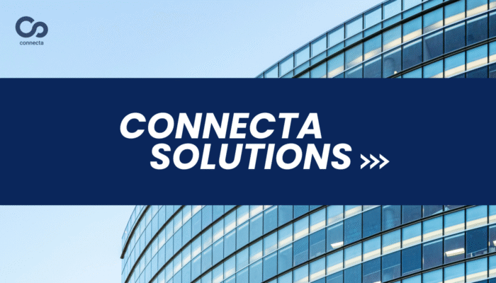 Modern building with company branding